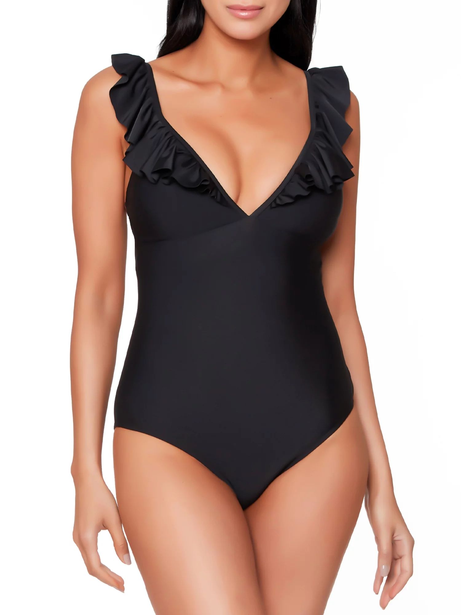 JS Jessica Simpson Frill Shoulder Plunge One Piece Swimsuit - Walmart.com | Walmart (US)