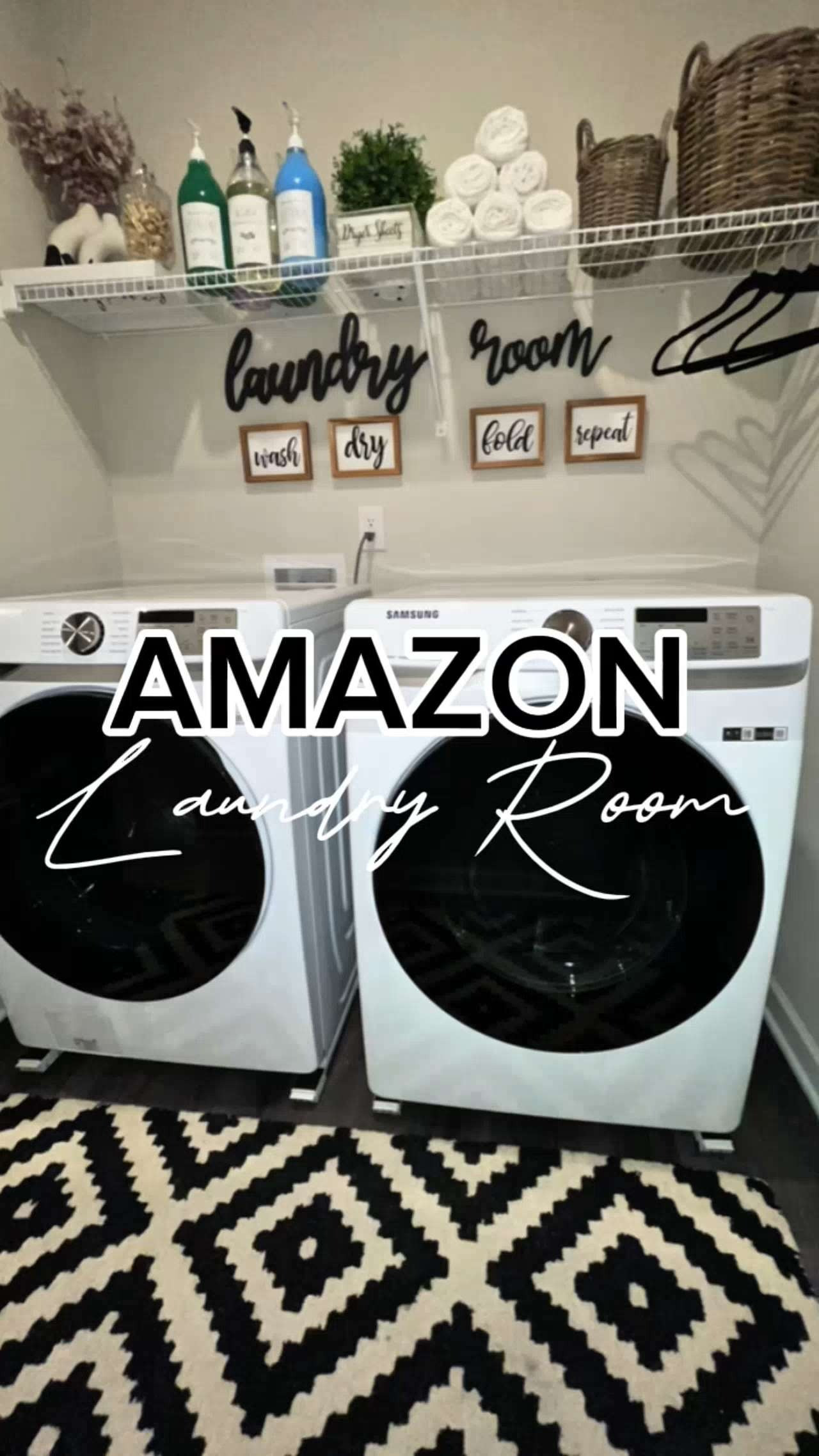 Amazon Laundry Room Decor | Simple Laundry Room Refresh

A laundry room can be functional and still look beautiful. I styled this space using simple Amazon finds like laundry room wall signs, storage baskets, glass detergent dispensers, and a patterned rug to create a clean and organized look.

Small decor details like labeled jars, folded towels, and wall accents can instantly make your laundry room feel more styled and intentional.

Shop the Amazon laundry room decor and organization pieces from this space below to recreate the look.

Let’s decorate. 🖤 

 #LTKSeasonal #LTKHome #LTKSaleAlert
