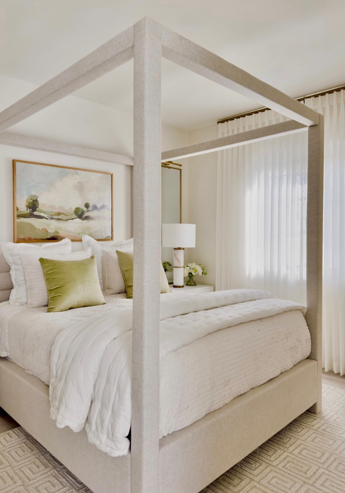 My linen 4 poster bed, beautiful artwork and lamps are on sale for President’s Day weekend 👏🏼 
Because I have 30” wide bedside tables, I went with a 60 x 24“ mirror. A 60 x 30” would work as well. ￼

#LTKHome #LTKSaleAlert