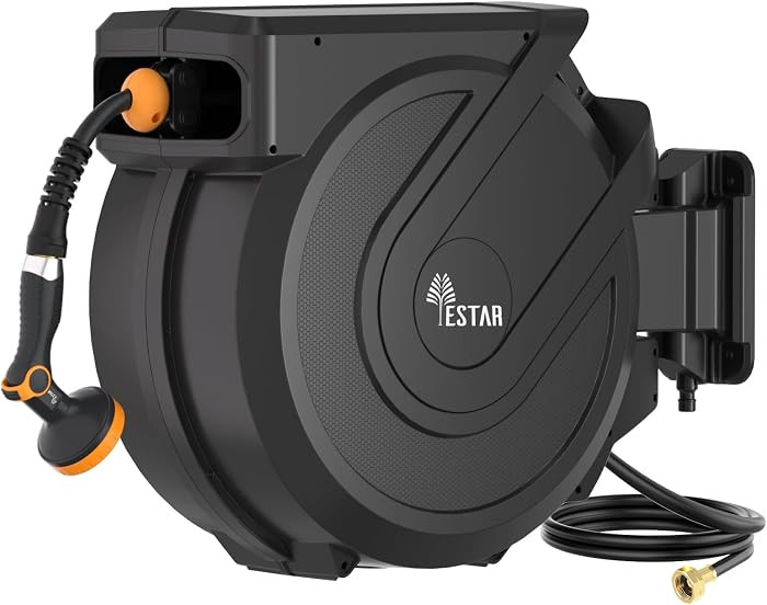 Retractable Garden Hose Reel 5/8 in x100 ft, Heavy Duty Wall Mounted Hose Reel with 10- Function ... | Amazon (US)