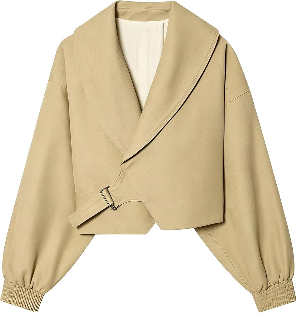 Womens Cropped Oversized Jacket Balloon Sleeve Casual Jacket Coat | Amazon (US)