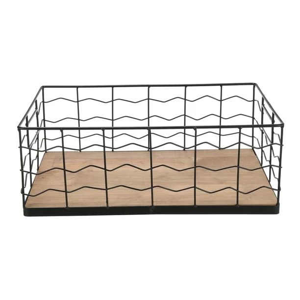 Mainstays Black Wire Basket with Wood Board Base | Walmart (US)