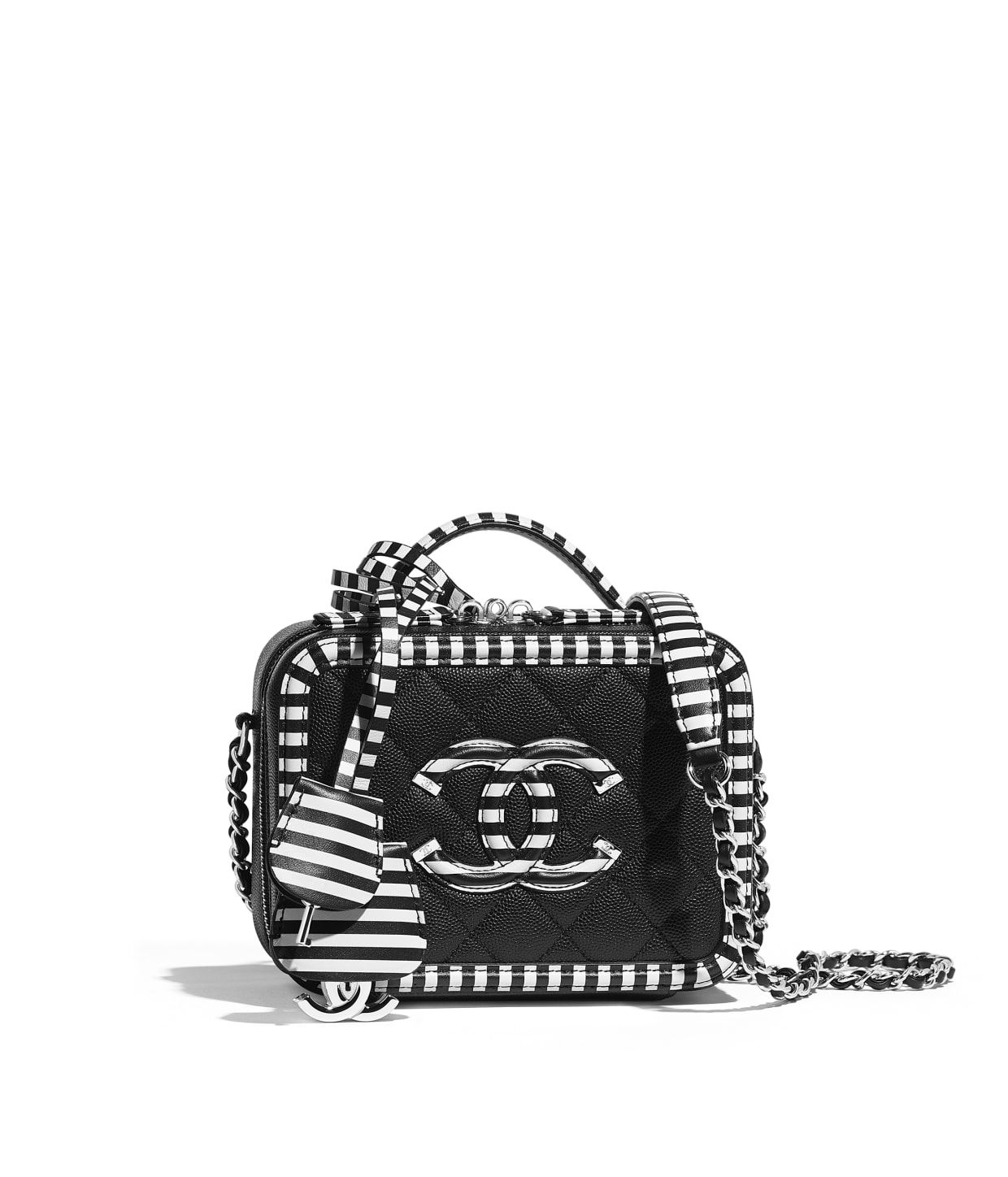 Grained Calfskin & Silver-Tone Metal Black & White Small Vanity Case | CHANEL | Chanel, Inc. (US)