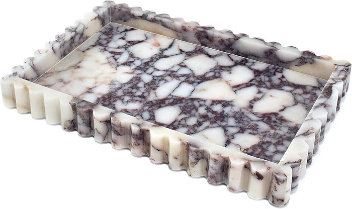Natural Marble Tray for Bathroom, Real Stone Decorative Vanity Tray with Fluted Edge, Large Marbl... | Amazon (US)
