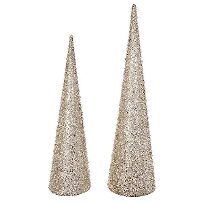 Raz 20 Inch and 24 Inch High Iced and Glittered Silver White Christmas Cone Trees Set of 2 | Amazon (US)