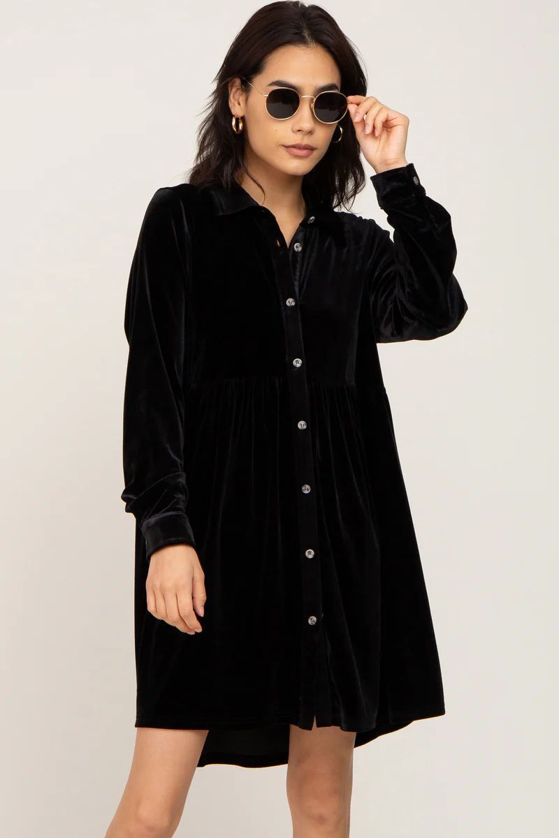 Black Velvet Button Down Mini Dress | PinkBlush Maternity