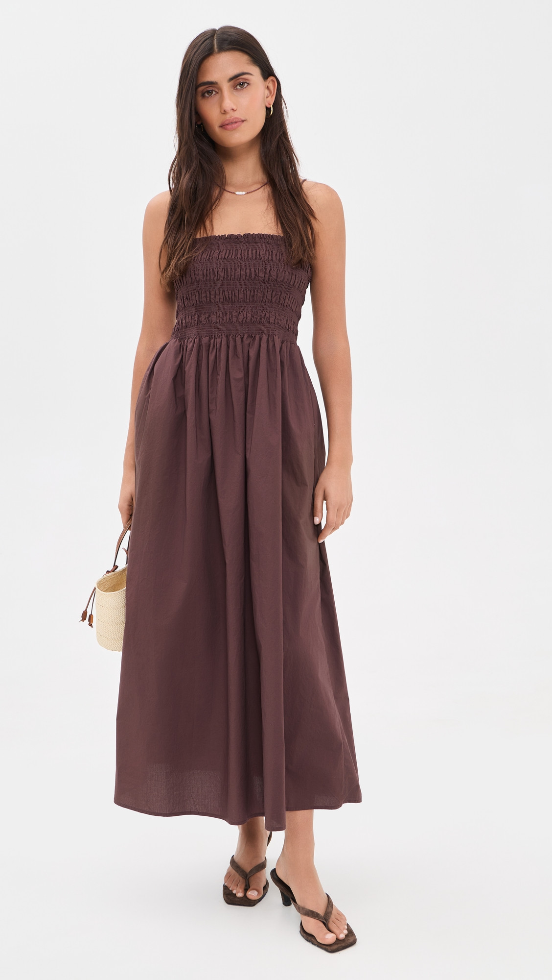 Z Supply Cornelia Poplin Midi Dress Chocolate Cherry M | Shopbop