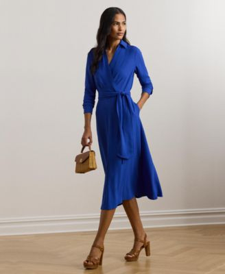 Lauren Ralph Lauren Women's Self-Belt Long-Sleeve Surplice Georgette Midi Dress - Macy's | Macy's