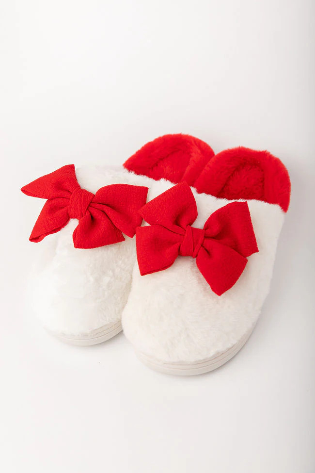 Red Bow Slippers | Pink Lily