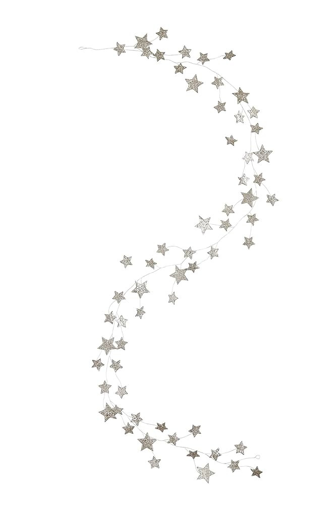 Creative Co-Op 72 Inch Cardboard Glitter Star Garland, Silver Finish | Amazon (US)
