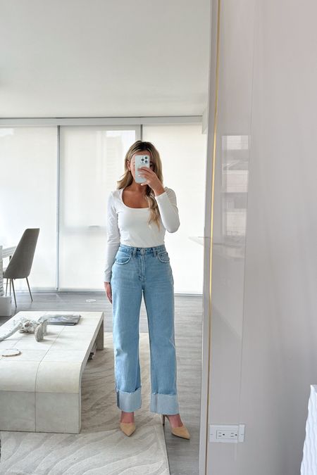 Abercrombie High Rise 90s Relaxed Jean with Cuff Hem 
- love this style Jean with silver pointed toe low heel or flat


denim, Abercrombie jeans, high waisted jeans, bodysuit, petite jeans, 

#LTKfindsunder100 #LTKsalealert

#LTKSeasonal #LTKFindsUnder100 #LTKU
