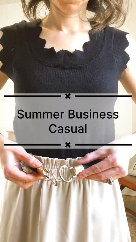 Summer business casual outfit!
Wearing size XS Chicwish top and skirt. 
Size 6 Steve Madden sandals. 
Petite outfit. Neutral outfit. Summer outfit. Classic outfit. Chic outfit. 

#LTKVideo #LTKfindsunder50 #LTKworkwear