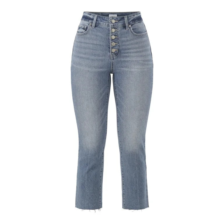 Time and Tru Women's High Rise Button Fly Straight Leg Crop Jeans, 25" Inseam, Sizes 0-22 | Walmart (US)