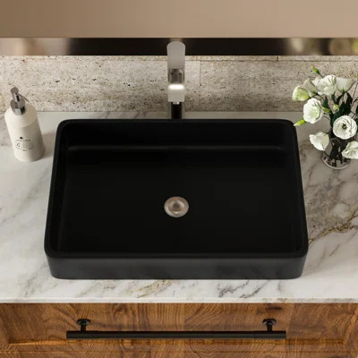 Modern Black Ceramic Vessel Bathroom Sink 24"X16" - Smooth Surface, Elegant Design, For & Office Style, Acid Resistance Various Places | Wayfair North America