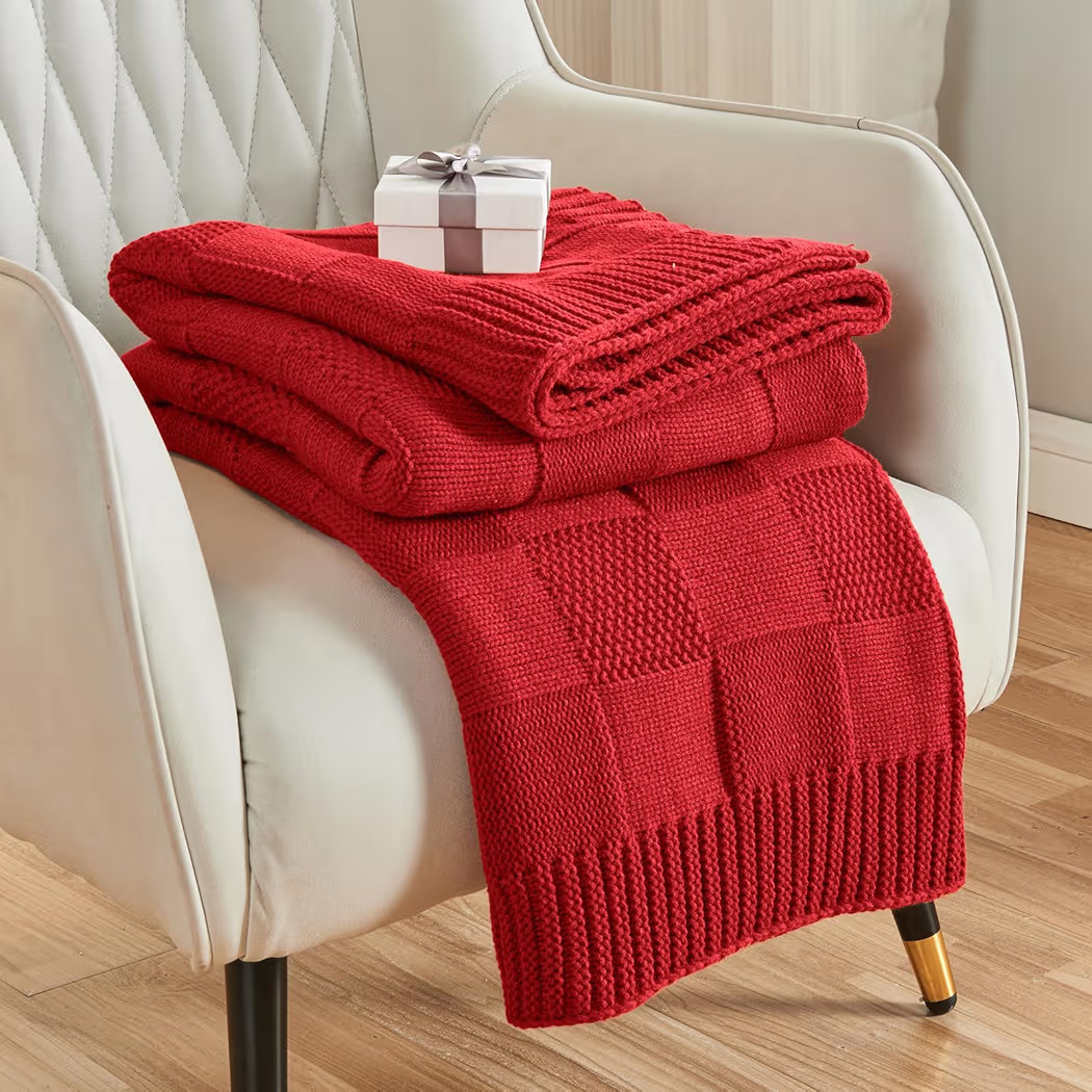 CozeCube Knit Throw Blanket Christmas Red Checkered Knitted Blanket 50"X60" | Amazon (US)