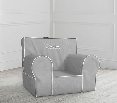Gray with White Piping Anywhere Chair® Slipcover Only | Pottery Barn Kids