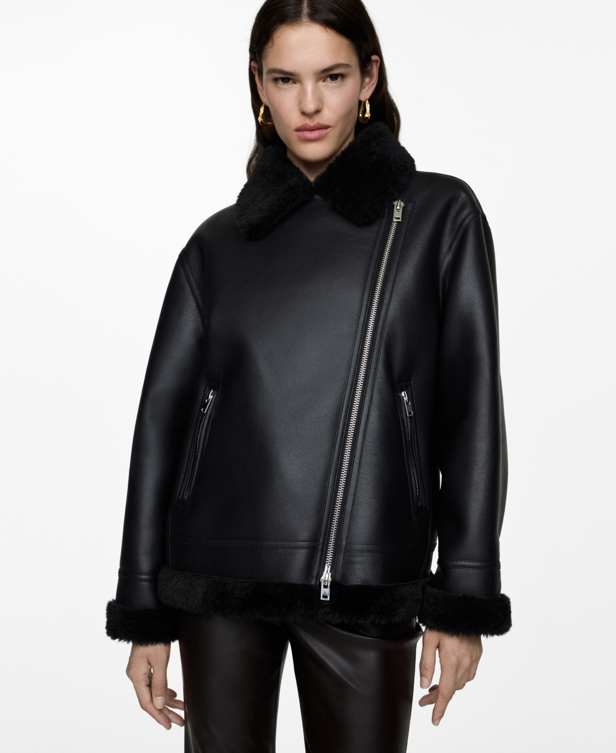 Mango Women's Faux Shearling-Lined Jacket - Black | Macy's