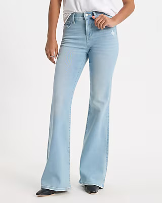 Mid Rise Light Wash Hyper Sculpt '70s Flare Jeans | Express