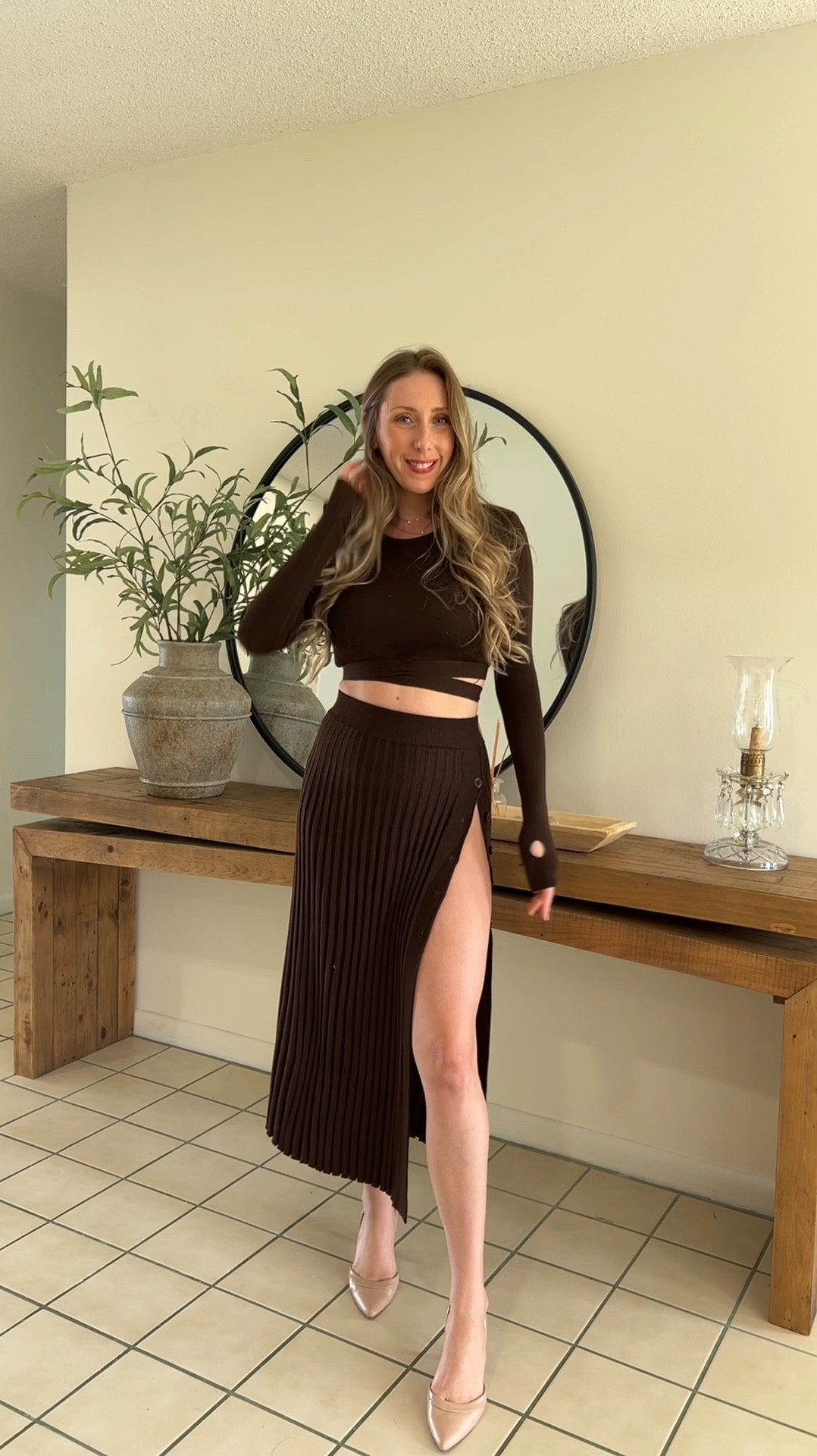 Brown two piece skirt long sleeve set from Amazon perfect for Thanksgiving or christmas 

#LTKHoliday #LTKVideo #LTKSeasonal