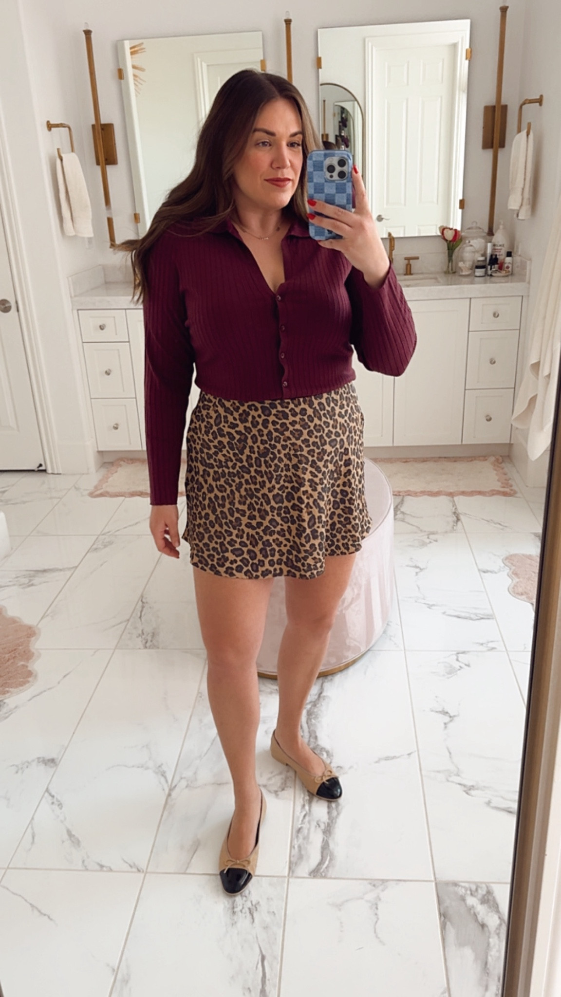 curvy fall outfit! wearing size large in burgundy sweater and size large in leopard skirt 

#LTKSeasonal #LTKMidsize #LTKFindsUnder100