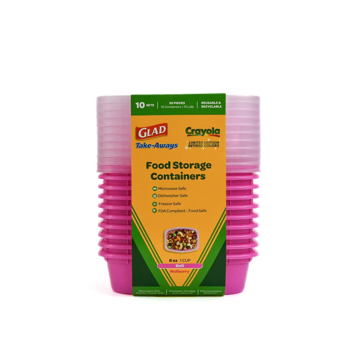 Glad Take-Aways Crayola Retired Colors 8oz/10pk Deli/Snack Food Storage Containers - Mulberry | Target