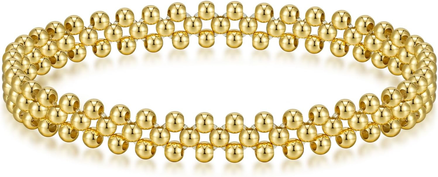14K Gold Plated Bracelets for Women Non-Tarnish, 3-Layer Woven Beaded Bracelet for women, Stretch... | Amazon (US)
