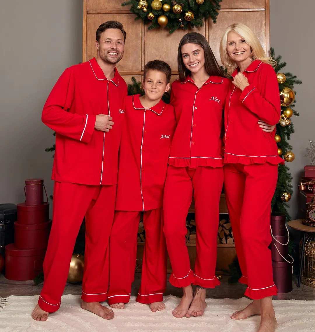 50% OFF Custom Xmas Cotton Pajamas for Whole Family, Matching Red Xmas Pjs, Family Xmas Eve Pjs, ... | Etsy (US)