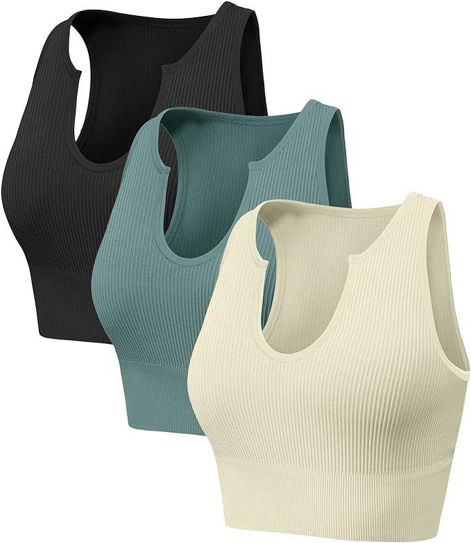 YOAKUKA Women's Tank Ribbed Seamless Tops Workout Shirts Sleeveless Yoga Crop Top | Amazon (US)