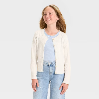 Girls' Long Sleeve Ribbed Cardigan Sweater - Cat & Jack™ | Target