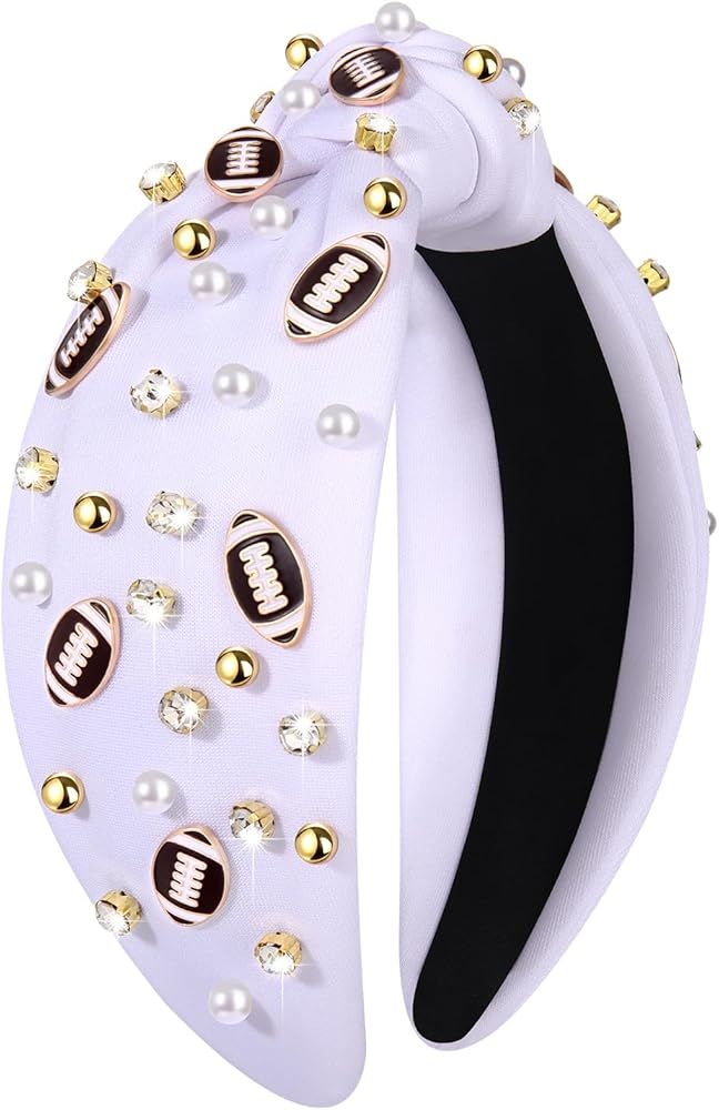 ARATLENCH Football Headband for Women Football Accessories Pearl Rhinestone Wide Knot Headband Ga... | Amazon (US)