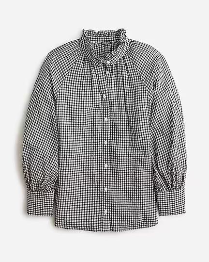 Ruffleneck button-up shirt in plaid soft gauze | J.Crew US