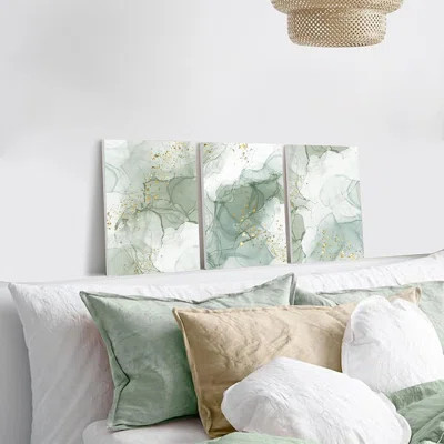 Sage Green Wall Art Set of 3,Abstract Green Wall Decor Living Room,Minimalist Modern Framed Wall Art Marble Line Beige Gold Green Canvas Artwork Paint | Wayfair North America