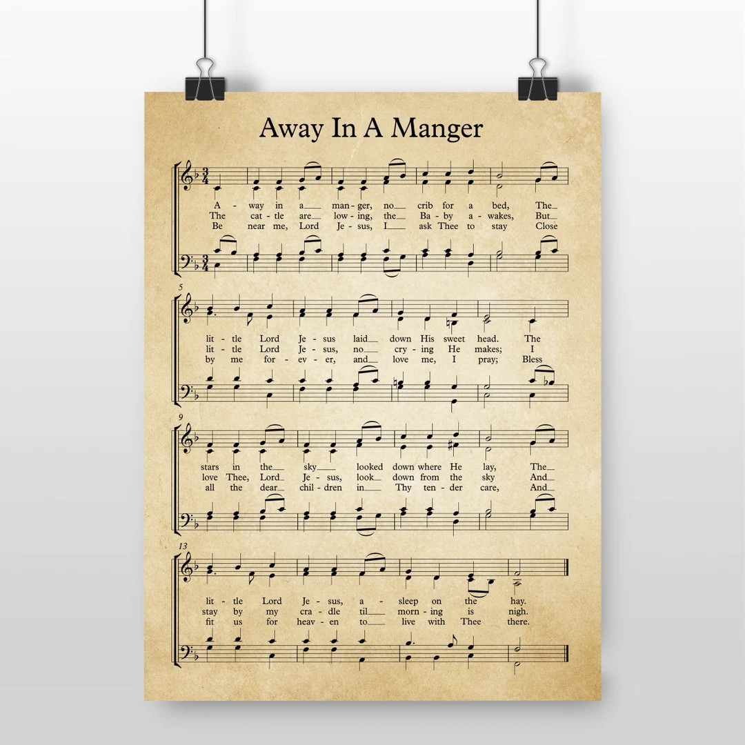 Away in a Manger Christmas Carols, Away in a Manger Music Sheets Printable Vintage Sheet Music, C... | Etsy (US)