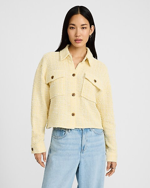 Boucle Double Pocket Cropped Shacket | Express