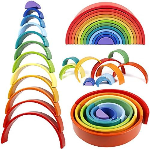 Lewo 12 PCS Wooden Rainbow Stacker Extra Large Stacking Game Nesting Puzzle Building Blocks Educa... | Amazon (US)