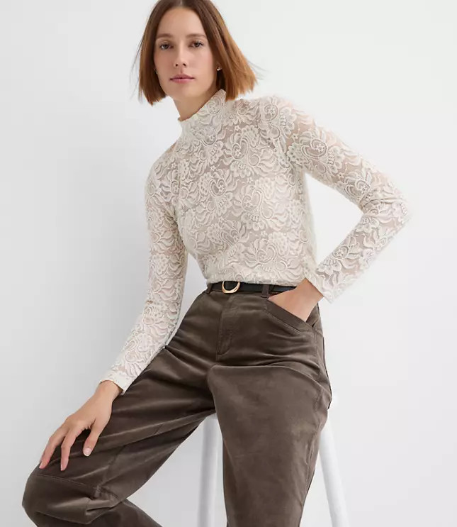 Lace Long Sleeve Turtleneck Top | LOFT