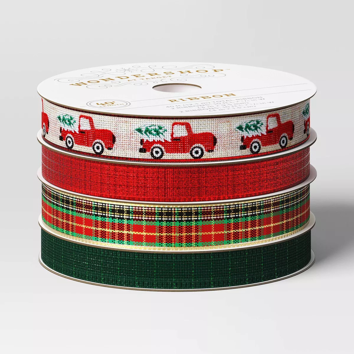 4 End Fabric Christmas Ribbon 40' Trucks/Plaid - Wondershop™ | Target