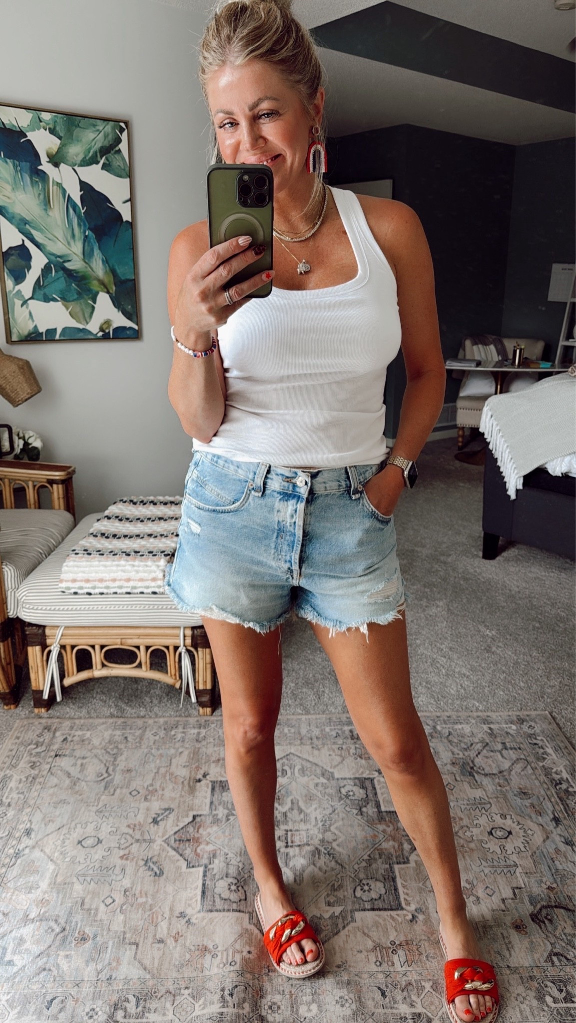 An easy summer outfit! I love these denim shorts - I sized up two sizes for a looser fit, and these tanks with built-in bras are a total must have!!!!

#LTKootd #LTKmomlife #LTKOver40