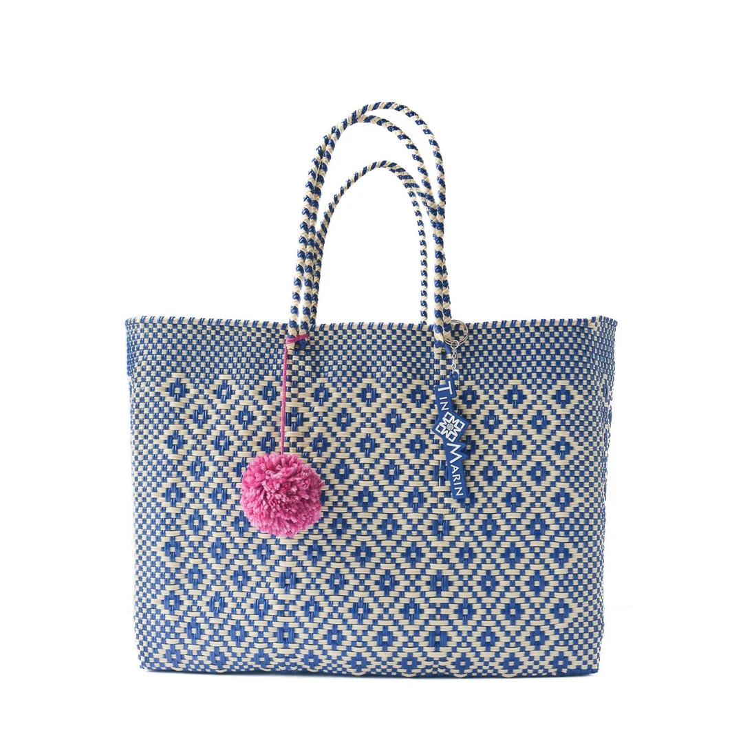 Mixte Super Beach Tote, Blue & Beige Beach Oversized Tote, Handwoven Recycled Plastic Tote, Mexic... | Etsy (US)