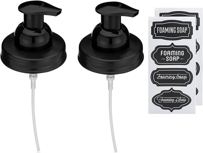 Jarmazing Products Mason Jar Foaming Soap Dispenser Lids - Includes Waterproof Stickers! Black - ... | Amazon (US)
