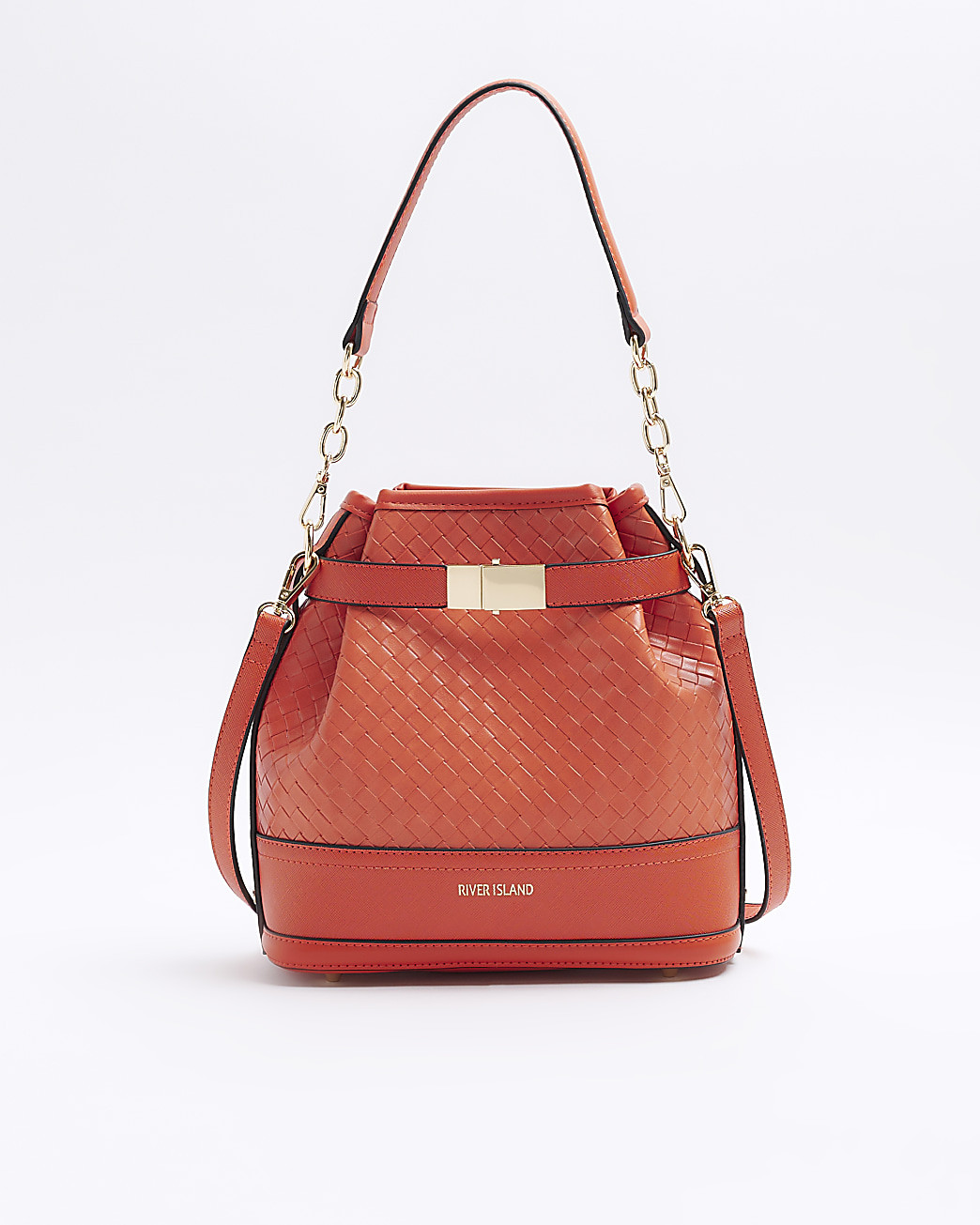 Orange weave bucket cross body bag | River Island (UK & IE)