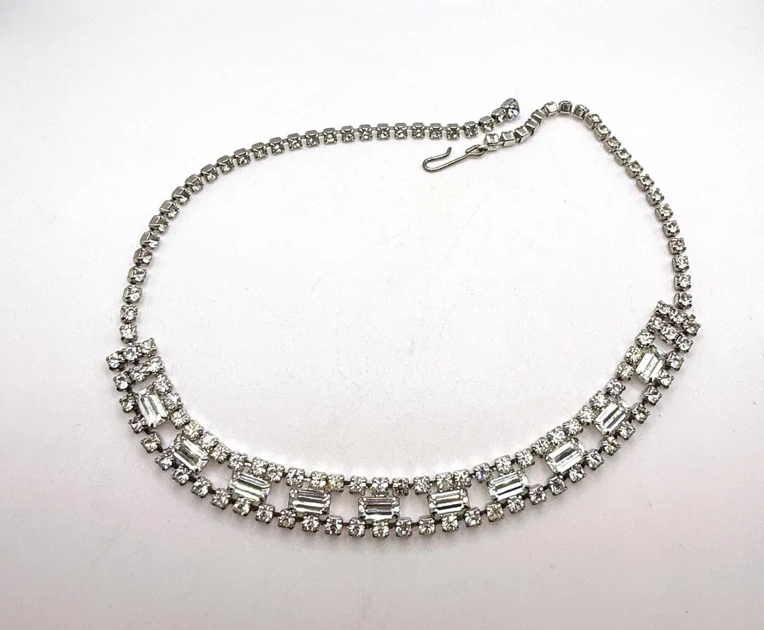 Vintage Clear Rhinestone Rectangle Round Choker Adjustable Necklace - Etsy | Etsy (Global)