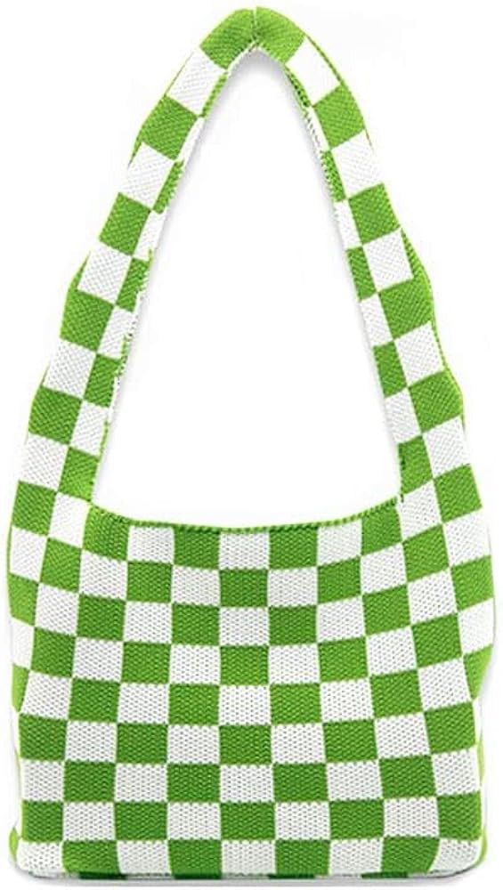 Checkered Tote Bag, Stylish Knitted Tote Bag with Chessboard Pattern, Shoulder Bag for Women | Amazon (US)