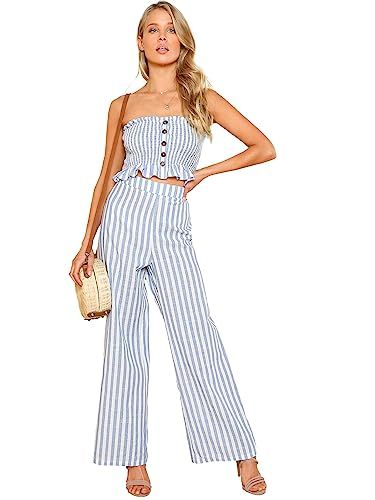 Floerns Women's Strapless Tube Top and Pants Two Piece Set | Amazon (US)