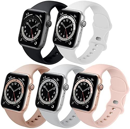 Bands Compatible with Apple Watch 38mm 40mm 42mm 44mm, 5 Pack Replacement Soft Silicone Sport Str... | Amazon (US)