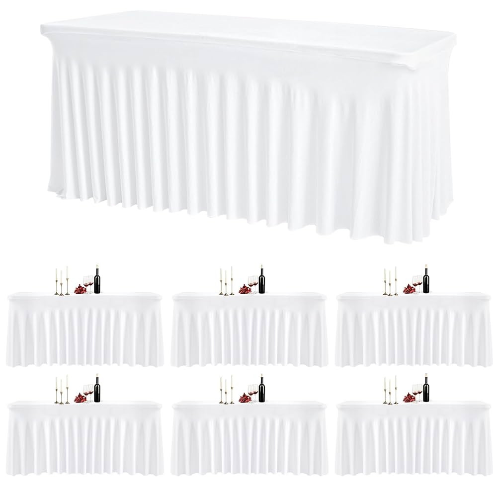6 Pack White Rectangle Tablecloth 72 Inch with Elastic Skirt - Wrinkle-Resistant Spandex Fitted 6... | Amazon (US)