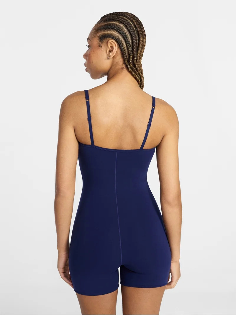 No Boundaries Fit Stretch Picot One Piece Romper, Women's XS-XXXL | Walmart (US)