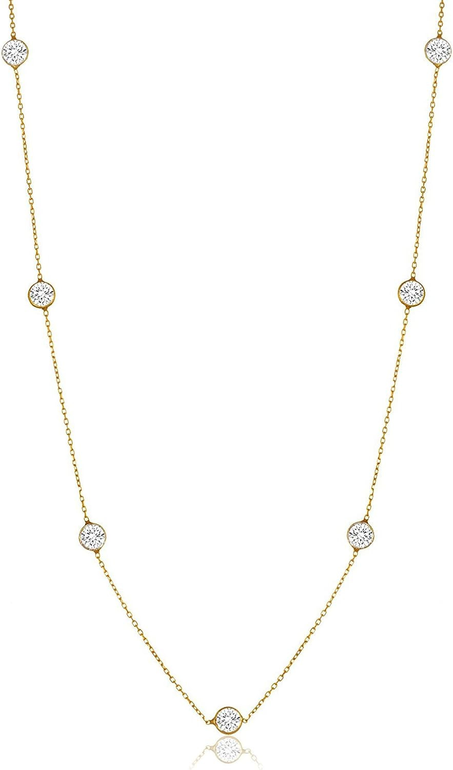 NYC Sterling Women Gold Plated Sterling Silver 3MM Round Cubic Zirconia Station Necklace 16"-30" ... | Amazon (US)
