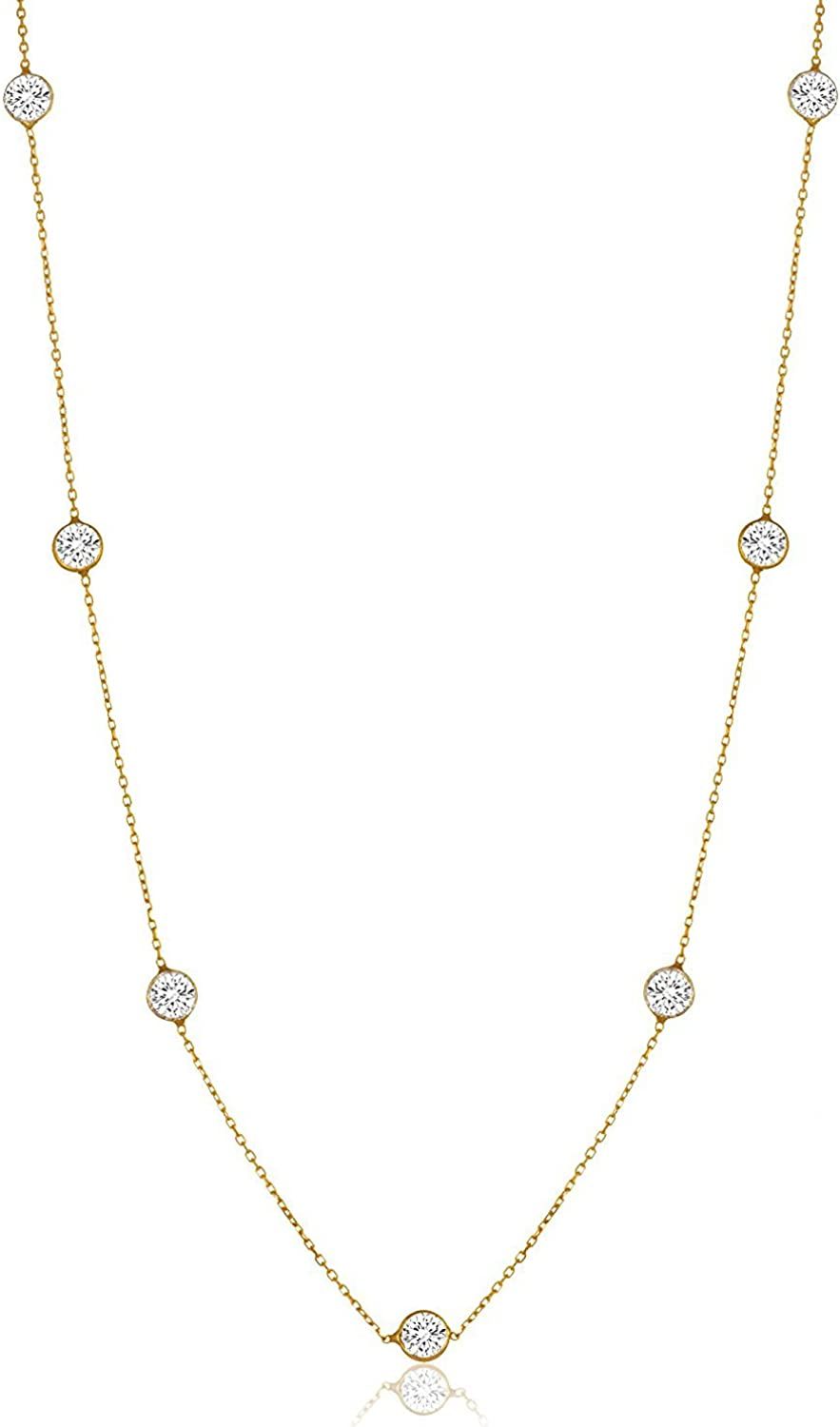 NYC Sterling Women Gold Plated Sterling Silver 3MM Round Cubic Zirconia Station Necklace 16"-30" ... | Amazon (US)
