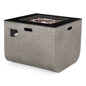 Noble House Adio 30" Square Fire Pit in Light Gray and Black | Cymax